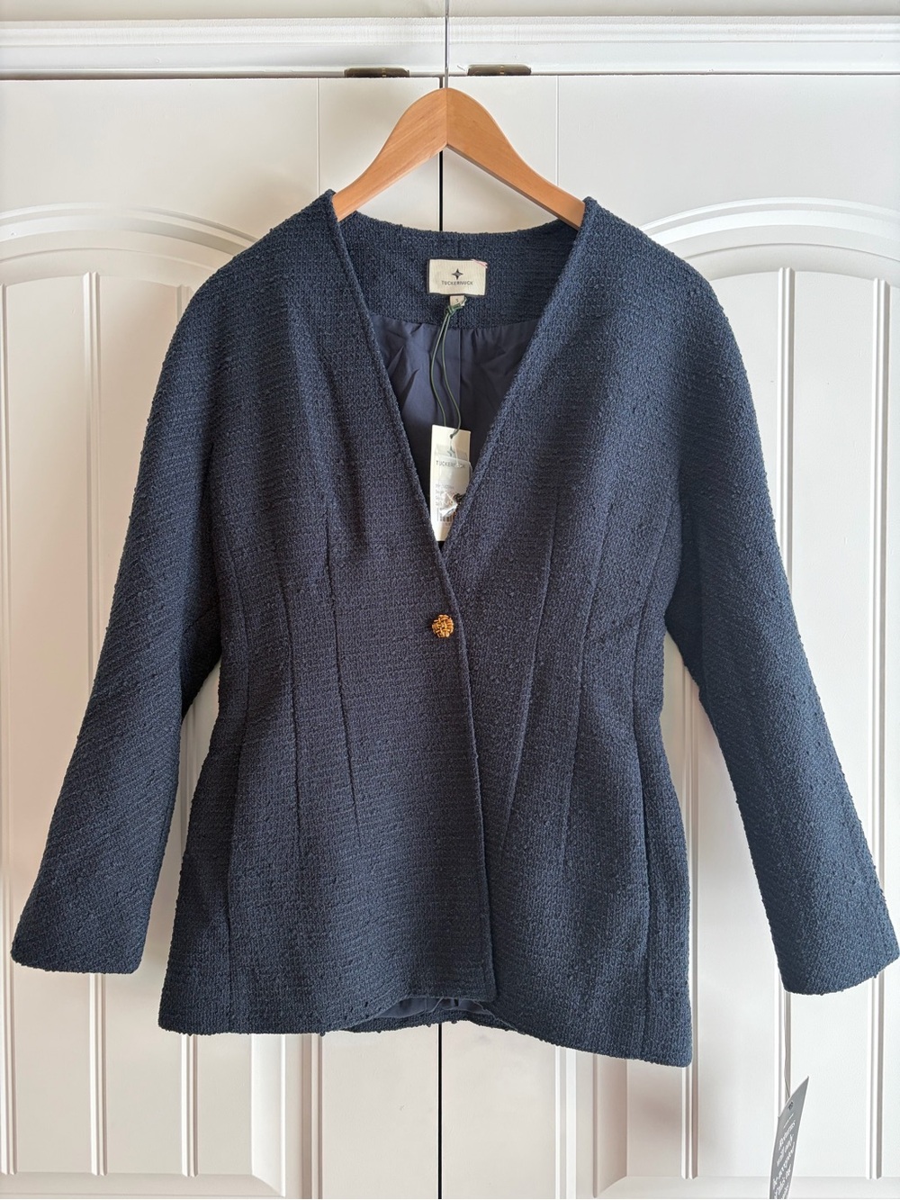 Tuckernuck NWT Navy Tweed Blaine Jacket Women's Size Small Gold Button